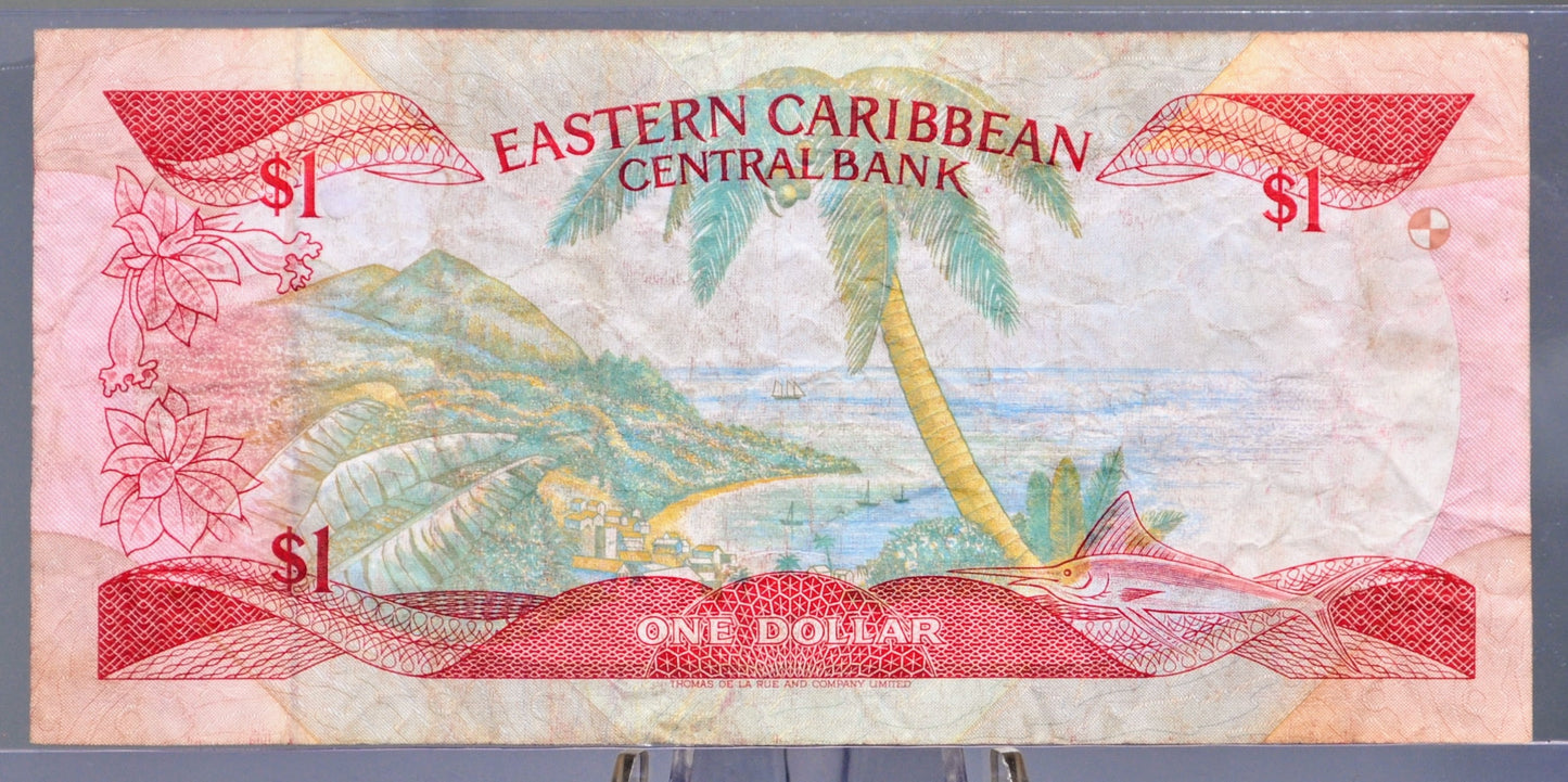 1988 (N.D.) East Caribbean States 1 Dollar Banknote - With Anguilla, St. Kitts & Nevis Issue- 1988 British Caribbean One Dollar Note - P#21k
