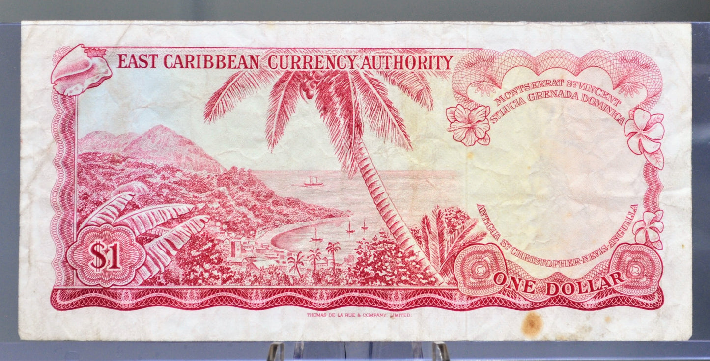 1965 East Caribbean States 1 Dollar Banknote - Grenada on Map, Signature 8 - 1965 East Caribbean British Islands 1 Dollar Note - P#13e