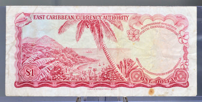 1965 East Caribbean States 1 Dollar Banknote - Grenada on Map, Signature 8 - 1965 East Caribbean British Islands 1 Dollar Note - P#13e