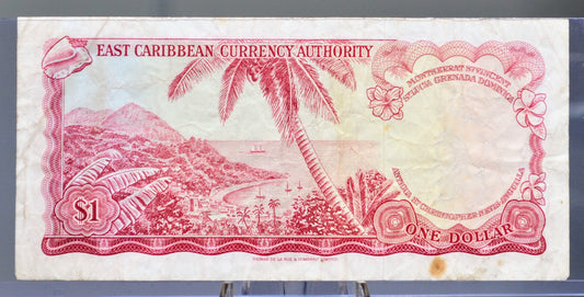 1965 East Caribbean States 1 Dollar Banknote - Grenada on Map, Signature 8 - 1965 East Caribbean British Islands 1 Dollar Note - P#13e