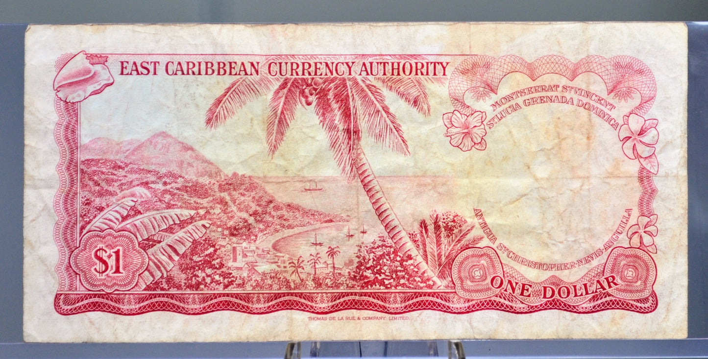 1965 East Caribbean States 1 Dollar Banknote - Grenada on Map, Signature 8 - 1965 East Caribbean British Islands 1 Dollar Note - P#13e