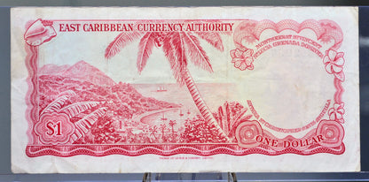 1965 East Caribbean States 1 Dollar Banknote - K Overprint, St. Kitts & Nevis Issue - 1965 British East Caribbean 1 Dollar Note - P#13k