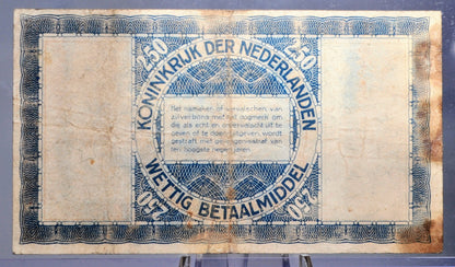 1938 Netherlands Zilverbon 2.50 Gulden Note - Silver Certificate - Rare Denomination - 1938 Netherlands Two and a Half Gulden Note - P#62