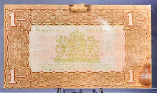 1938 Netherlands Zilverbon 1 Gulden Note - Silver Certificate - Series EO - 1938 Netherlands One Gulden Silver Note - P#61