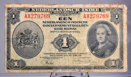 1943 Dutch East Indies 1 Gulden Banknote - 1943 Muntbiljet Issue - Netherlands Indies WWII Occupation One Gulden Note 1943 - P#111a