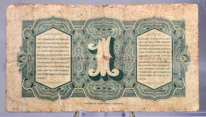 1943 Dutch East Indies 1 Gulden Banknote - 1943 Muntbiljet Issue - Netherlands Indies WWII Occupation One Gulden Note 1943 - P#111a