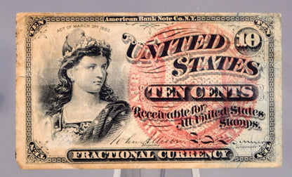 Authentic 10 Cent Fourth Issue Fractional Note - Large Seal, Blue End Tint - 1863 Fractional 4th Issue Ten Cent Note - Fr#1259