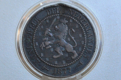 1877 Netherlands 2 1/2 Cent Coin - F/VF Condition - King William III of Netherlands - High Grade -