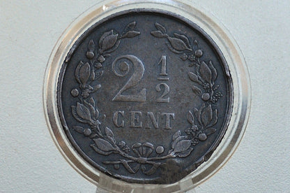 1905 Netherlands 2 1/2 Cent Coin - VF/XF Condition - Queen Wilhelmina - High Grade -