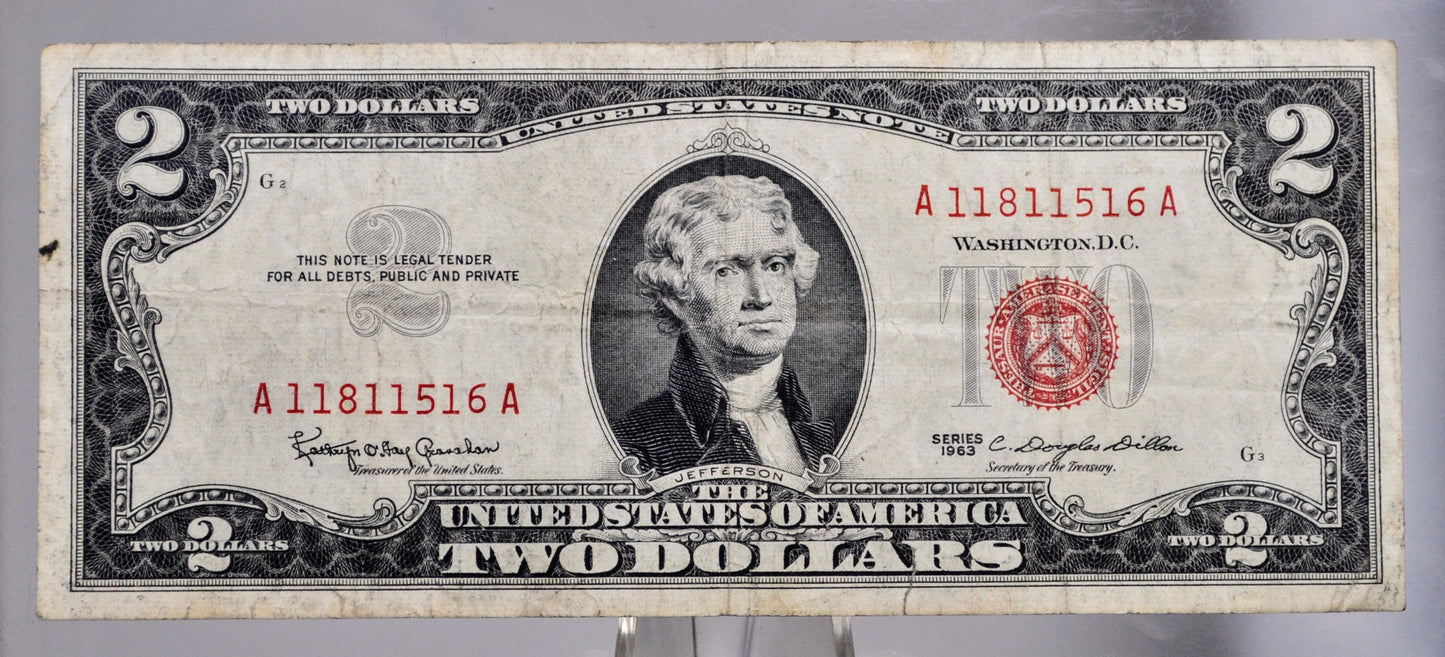 1963 U.S. Legal Tender 2 Dollar Note - Fancy Repeating Serial Number - 11811516 - 1963 Two Dollar Fancy Serial Red Seal Note - Fr#1513