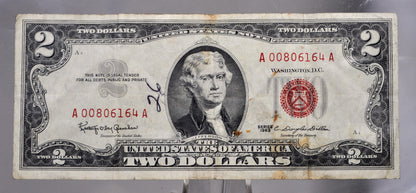 1963 U.S. Legal Tender 2 Dollar Note - Low Serial Number - 00806164 - 1963 Two Dollar Low Serial Red Seal Note - Fr#1513