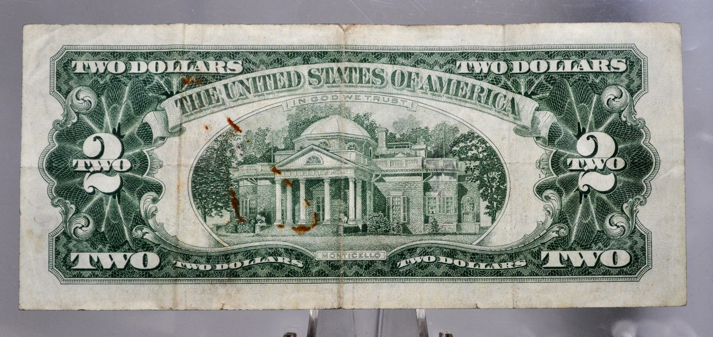 1963 U.S. Legal Tender 2 Dollar Note - Low Serial Number - 00806164 - 1963 Two Dollar Low Serial Red Seal Note - Fr#1513