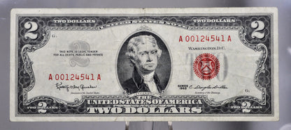 1963 U.S. Legal Tender 2 Dollar Note - Low Serial Number - 00124541 - 1963 Two Dollar Low Serial Red Seal Note - Fr#1513