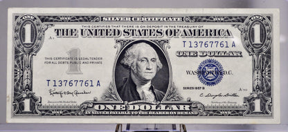 1957 B Silver Certificate 1 Dollar Note - AU Grade - Fancy Repeating Serial - 13767761 - 1957B One Dollar Blue Seal Banknote - Fr#1621
