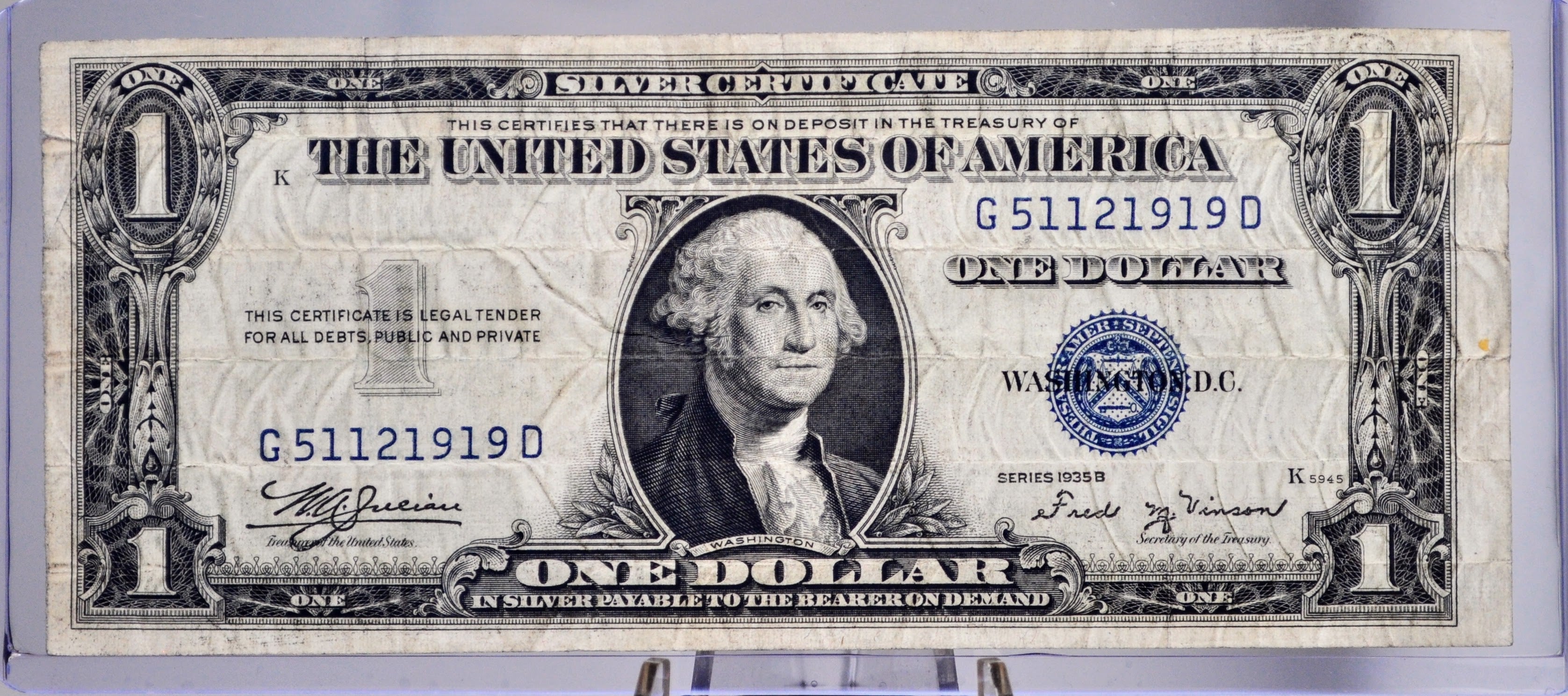 1935 B Silver Certificate 1 Dollar Note - Fancy Pattern Repeating Seri ...