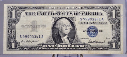 1957 Silver Certificate 1 Dollar Note - Fancy Repeating Serial Number - 99903341 - 1957 One Dollar Blue Seal Banknote - Fr#1619