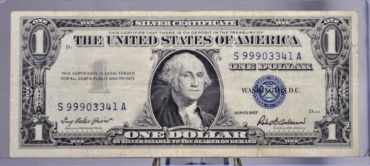1957 Silver Certificate 1 Dollar Note - Fancy Repeating Serial Number - 99903341 - 1957 One Dollar Blue Seal Banknote - Fr#1619