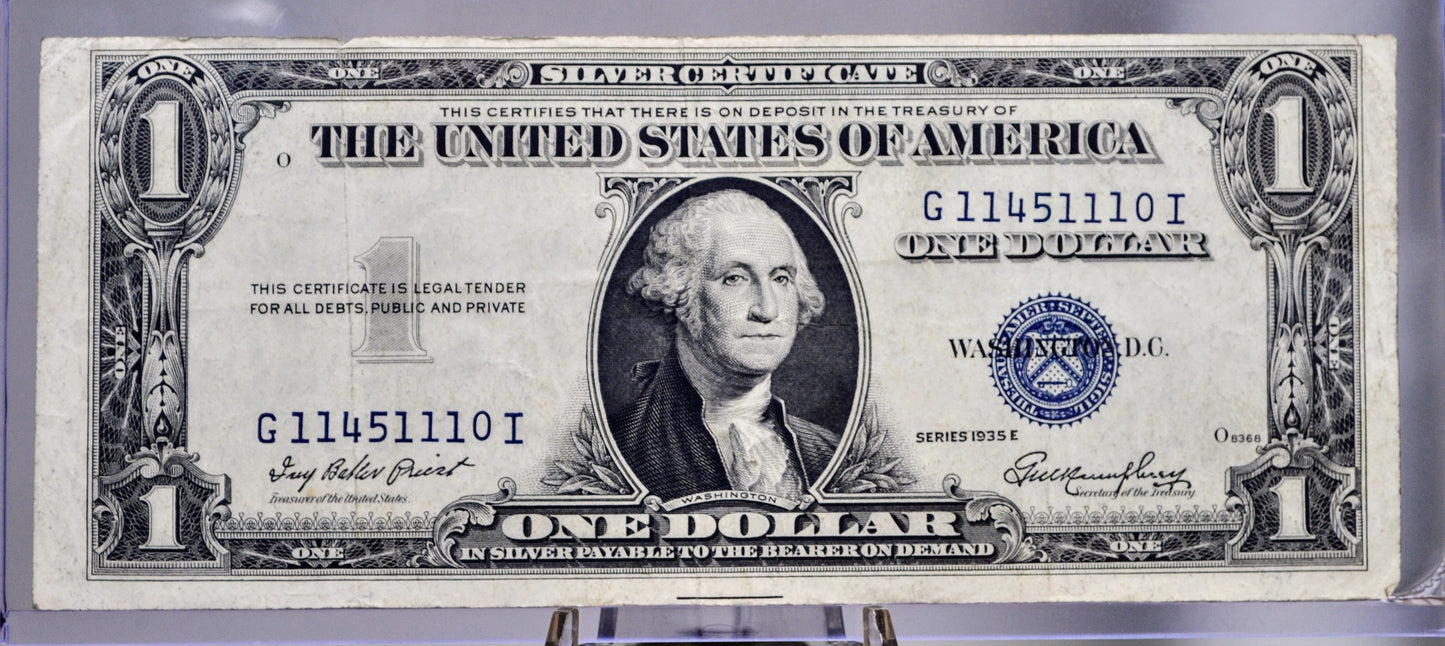 1935 E Silver Certificate 1 Dollar Note - Fancy Repeating Serial Number - 11451110 - 1935E One Dollar Blue Seal Fancy Serial Note - Fr#1614