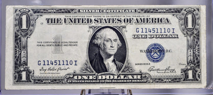 1935 E Silver Certificate 1 Dollar Note - Fancy Repeating Serial Number - 11451110 - 1935E One Dollar Blue Seal Fancy Serial Note - Fr#1614