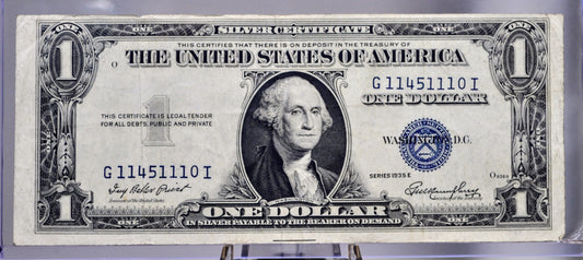 1935 E Silver Certificate 1 Dollar Note - Fancy Repeating Serial Number - 11451110 - 1935E One Dollar Blue Seal Fancy Serial Note - Fr#1614