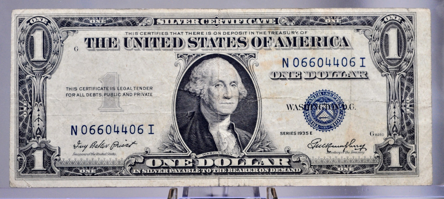 1935 E Silver Certificate 1 Dollar Note - Fancy Trinary Serial Number - 06604406 - 1935E One Dollar Blue Seal Fancy Serial Note - Fr#1614