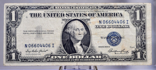 1935 E Silver Certificate 1 Dollar Note - Fancy Trinary Serial Number - 06604406 - 1935E One Dollar Blue Seal Fancy Serial Note - Fr#1614