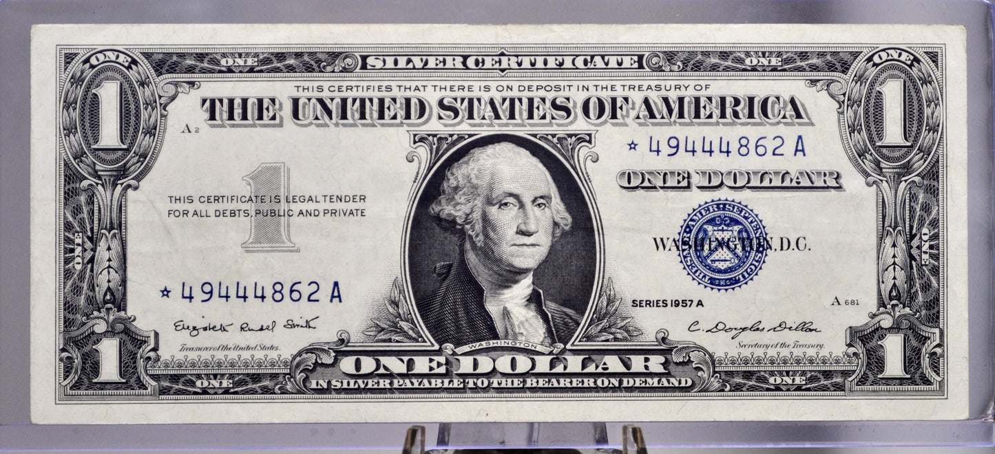 1957A Silver Certificate 1 Dollar STAR Note - Fancy Triplet Serial Number - 49444862 - 1957 A One Dollar Blue Seal Star Banknote - Fr#1620*