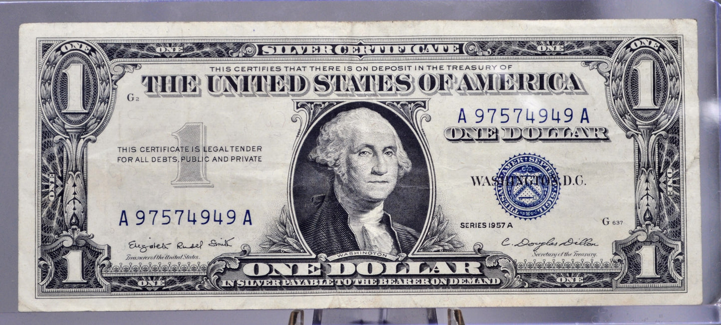 1957A Silver Certificate 1 Dollar Note - Repeat End Fancy Serial Number - 97574949 - 1957 A One Dollar Blue Seal Banknote - Fr#1620