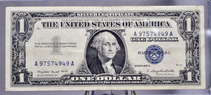 1957A Silver Certificate 1 Dollar Note - Repeat End Fancy Serial Number - 97574949 - 1957 A One Dollar Blue Seal Banknote - Fr#1620