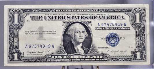 1957A Silver Certificate 1 Dollar Note - Repeat End Fancy Serial Number - 97574949 - 1957 A One Dollar Blue Seal Banknote - Fr#1620