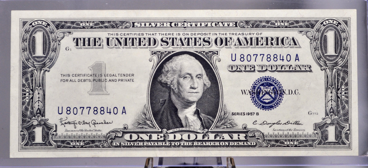 1957 B Silver Certificate 1 Dollar Note - Fancy Repeating Duos Serial Number - 80778840 - 1957B One Dollar Blue Seal Banknote - Fr#1621