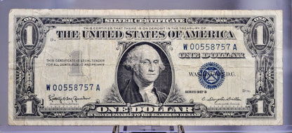 1957 B Silver Certificate 1 Dollar Note - Low Fancy Repeating Serial Number - 00558757 - 1957B One Dollar Blue Seal Banknote - Fr#1621
