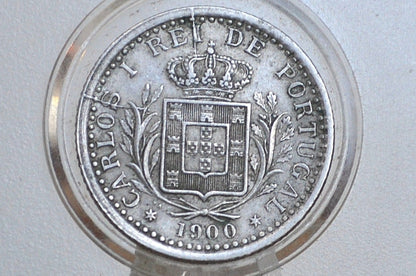 1900 Portuguese 100 Reis Portugal - XF/AU Condition, Rare Die Break on Obverse - Republica Portugesa One Hundred Reis 1900 - Old Portuguese Coin