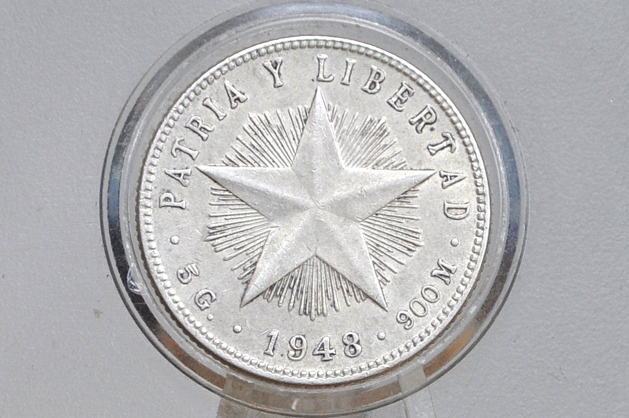 Rarer Silver 1948 Cuba Viente Centavos - XF/AU Condition - First Republic of Cuba - Cuban Coins