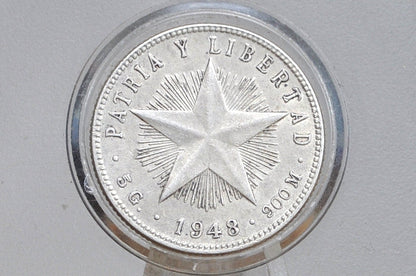 Rarer Silver 1948 Cuba Viente Centavos - XF/AU Condition - First Republic of Cuba - Cuban Coins