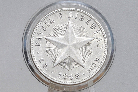 Rarer Silver 1948 Cuba Viente Centavos - XF/AU Condition - First Republic of Cuba - Cuban Coins