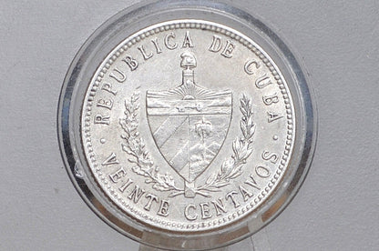 Rarer Silver 1948 Cuba Viente Centavos - XF/AU Condition - First Republic of Cuba - Cuban Coins