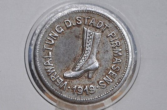 Rare 1919 Stadt-Pirmasens Prussian Rhine 10 Pfennig - Great Condition - Emergency Coinage - German Weimar Republic -
