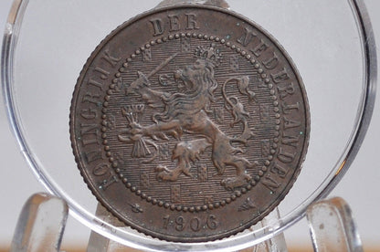 1906 Netherlands 2 1/2 Cent Coin - VF/XF Condition - Queen Wilhelmina - High Grade - Old Netherlands Coins -