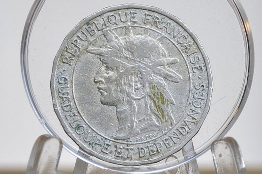 RARE 1903 1 Franc, Guadeloupe - XF Condition - Low Mintage - French Dependency -