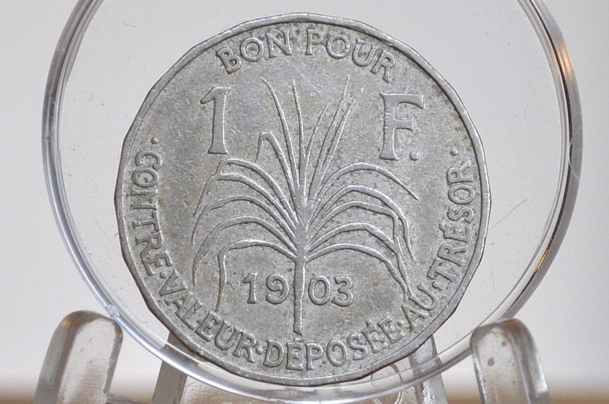 RARE 1903 1 Franc, Guadeloupe - XF Condition - Low Mintage - French Dependency -