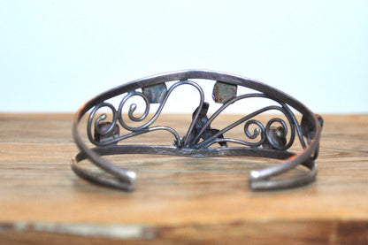 Sterling Silver Native Southwest Floral Coral Cuff Bracelet - Stamped and Tested Sterling Silver - Zuni Bracelets