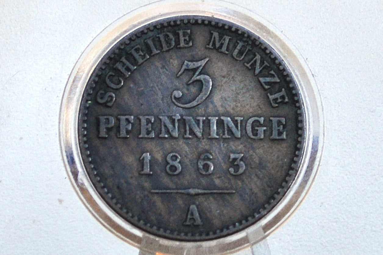 1863 Kingdom of Prussia 3 Pfennig - XF Condition - Berlin Mint - William I of Prussia - 1/120th Thaler -