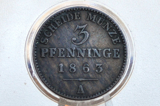 1863 Kingdom of Prussia 3 Pfennig - XF Condition - Berlin Mint - William I of Prussia - 1/120th Thaler -