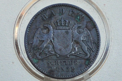 Rarer 1865 German States 1 Kreuzer - Grand Duchy of Baden - Great Condition - Frederick I -