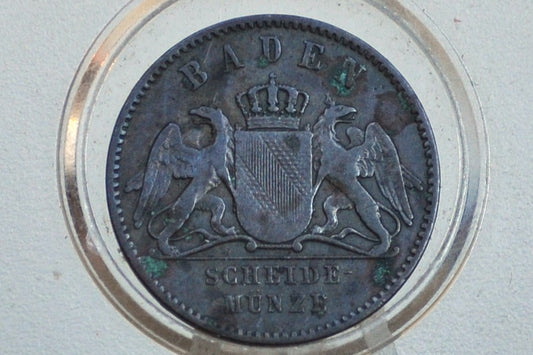 Rarer 1865 German States 1 Kreuzer - Grand Duchy of Baden - Great Condition - Frederick I -