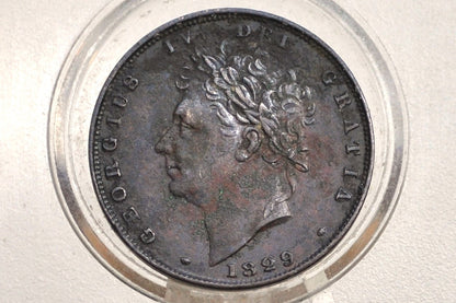 1829 Farthing Great Britain - UNC Details, Corrosion - UK Farthing 1829 - George IV -