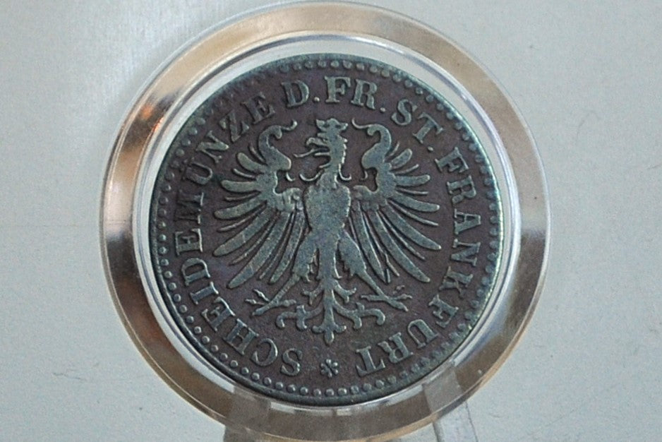 Rarer 1861 German States 1 Heller - Imperial City of Frankfurt - F/VF Condition - Only 378k Minted -