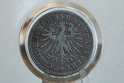 Rarer 1861 German States 1 Heller - Imperial City of Frankfurt - F/VF Condition - Only 378k Minted -