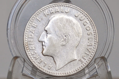 1931 Silver Yugoslavia 10 Dinara - XF/AU Condition - Alexander I - .500 Silver -